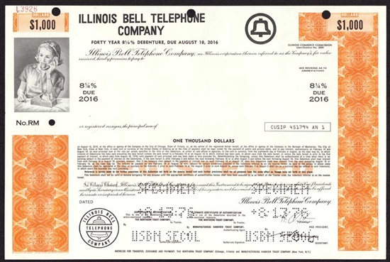 Illinois Bell Telephone Company Specimen Bond