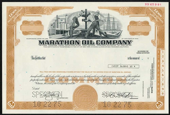 Marathon Oil Company Specimen Stock Certificate - 1975