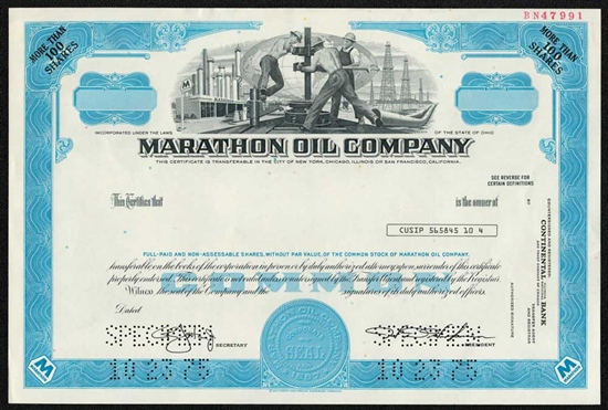 Marathon Oil Company Specimen Stock Certificate - 1975