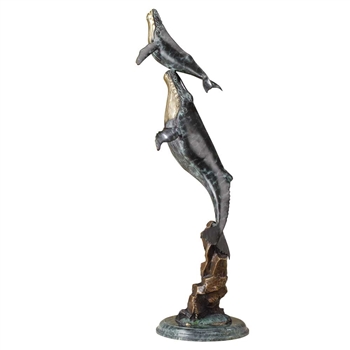Double Whale Sculpture - Hot Patina Brass