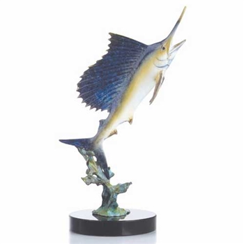 Blue Water Sailfish Statue - Brass on Solid Marble Base
