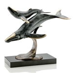 Whale Sculpture with Calf - Hot Patina Brass