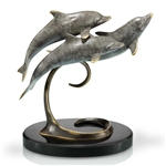 Triple Dolphins Sculpture on Marble - Hot Patina Brass