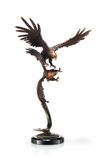 Double Flying Eagles Sculpture - Brass on Marble