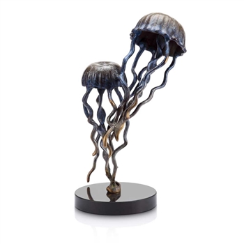 Jellyfish Pair Sculpture - Brass on Solid Marble Base