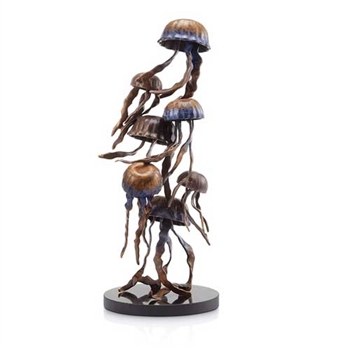 Jellyfish Gathering Sculpture - Brass on Solid Marble Base