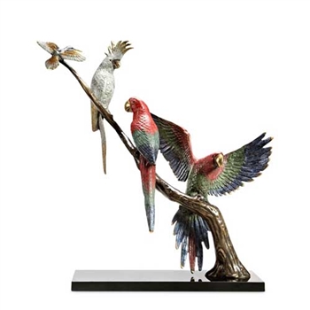 Tropical Songfest Statue (Macaws, Cockatoo, and Humming Bird) - Brass on Marble