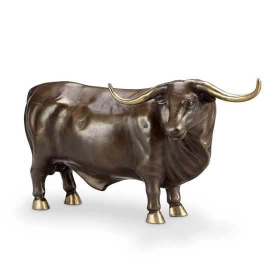 Longhorn Bull Sculpture - Brass