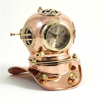 Copper & Brass Diver's Helmet with Quartz Clock