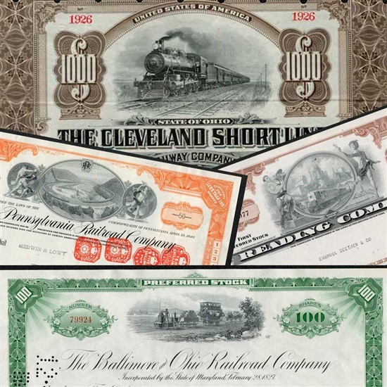 Monopoly RailRoad Stock Certificate Set