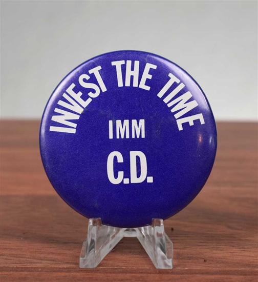 CME Trader Jacket Button - IMM C.D. - Invest the Time