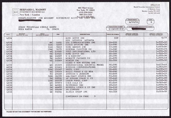 Bernie Madoff Account Statement - 2004 - Bernard L Madoff Investment Securities LLC