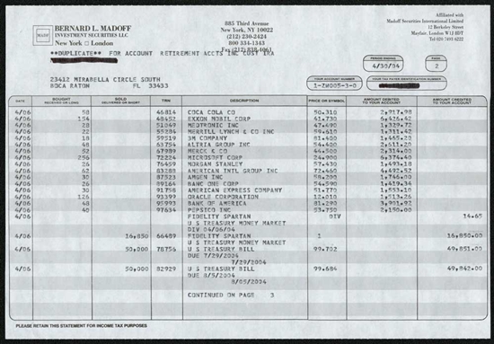 Bernie Madoff Account Statement - 2004 - Bernard L Madoff Investment Securities LLC