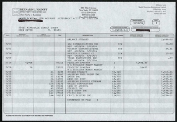 Bernie Madoff Account Statement - 2004 - Bernard L Madoff Investment Securities LLC