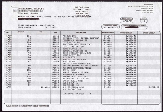 Bernie Madoff Account Statement - 2004 - Bernard L Madoff Investment Securities LLC