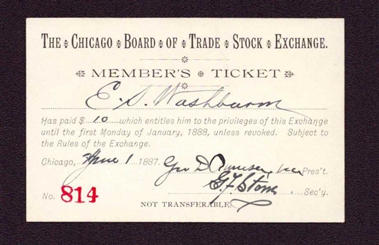 1887 Chicago Board of Trade Member Ticket