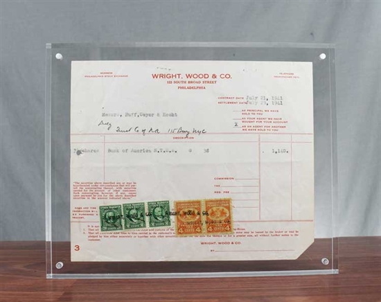 1941 Trade Ticket for Bank of America - Philadelphia Stock Exchange