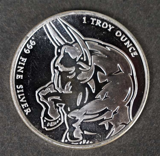 Silver Stock Market Bull and Bear Coin - .999 Silver 1 Troy Oz