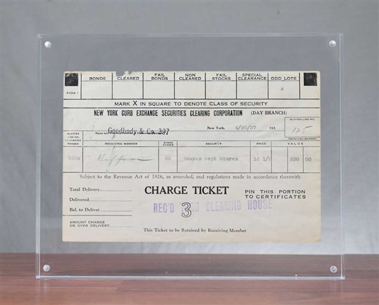 1937 New York Curb Exchange Trade Ticket - Goodbody & Co