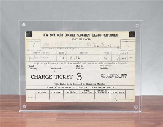 1941 NY Curb Exchange Trade Ticket - Carl Pforzheimer & Co