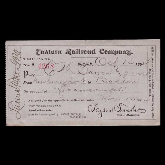 1884 Clarence W. Barron Train Ticket - Owner of Dow Jones, WSJ, and Barron's