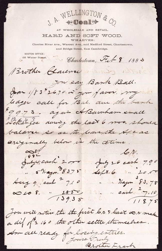 1885 Letter to Clarence W. Barron from Brother Frank