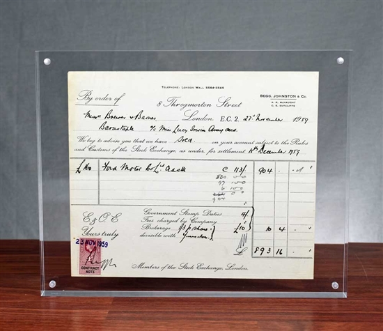 1959 London Stock Exchange - Ford Motors Trade Ticket