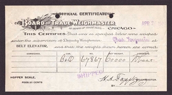 1904 Board of Trade Weighmaster Certificate | CBOT