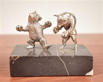 Pewter Boxing Bull & Bear on Marble - Vintage