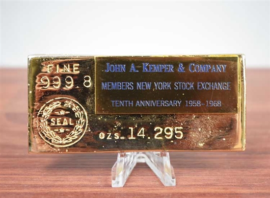 1968 John Kemper & Co NYSE Replica Gold Bar - Lead
