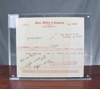 1940 Paine Webber Trade Ticket - New York Curb Exchange