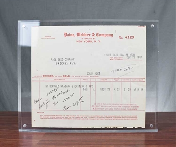 1940 Paine Webber Trade Ticket - New York Curb Exchange