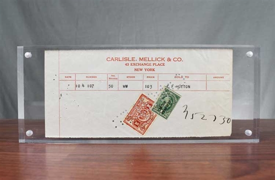 1920s EF Hutton & CO Trade Ticket - NYSE