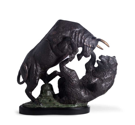 Bronze Bull & Bear Fight Sculpture - Large