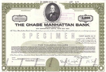 Chase Manhattan Bank Specimen Bond Certificate 1968