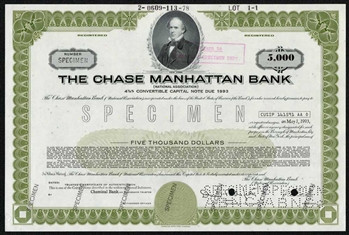 Chase Manhattan Bank Specimen Bond Certificate