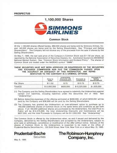 Simmons Airlines Common Stock offering prospectus