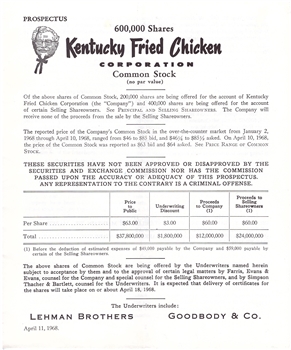 1968 Kentucky Fried Chicken Corp. Stock offering Prospectus