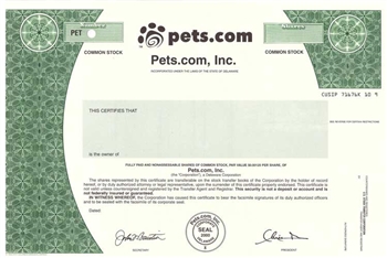 Pets.com, Inc. Specimen Stock Certificate