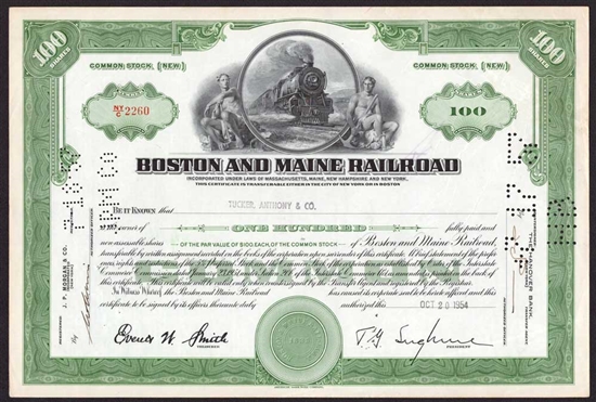 Boston and Maine Railroad Stock Certificate - 1950s-60s