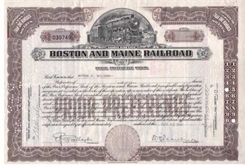 Boston and Maine Railroad Stock Certificate - Brown