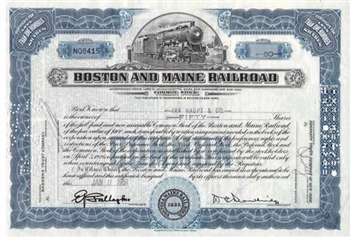 Boston and Maine Railroad Stock Certificate - 1951 Blue