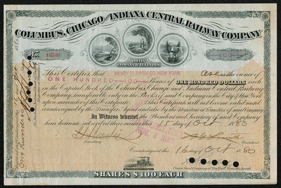 Columbus, Chicago and Indiana Central Railway Co - 1880