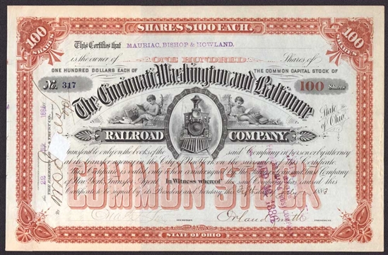 The Cincinnati, Washington and Baltimore Railroad Co. - Signed General Orland Smith