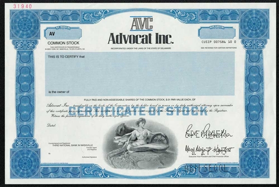 Advocat Inc. Specimen Stock Certificate
