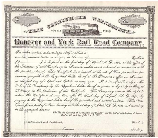 Hanover and York Rail Road Company - 1885