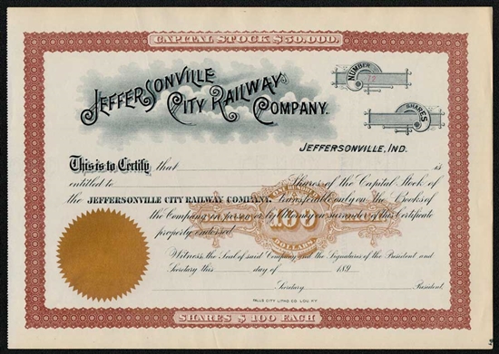 Jeffersonville City Railway Company -1890s