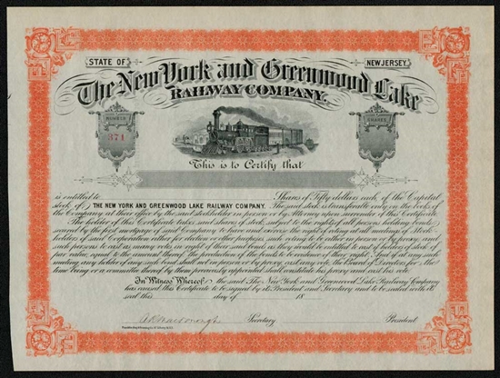 The New York and Greenwood Lake Railway Co - 1800s