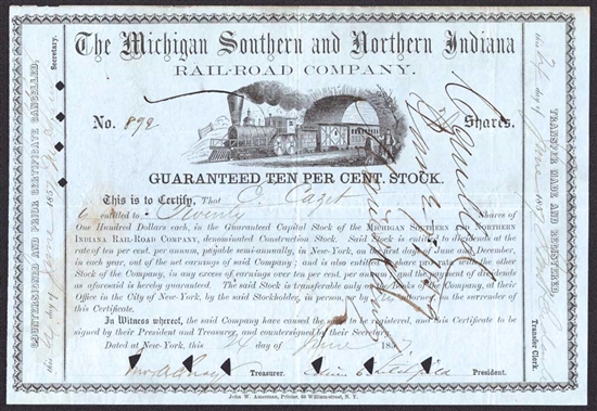 Michigan Southern and Northern Indiana RailRoad Signed by Edwin C. Litchfield