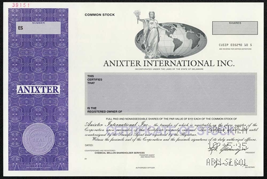 Anixter International Specimen Stock Certificate